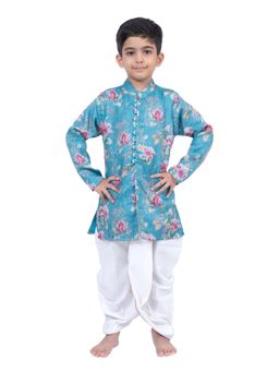 TWISHA - Full Sleeves Floral Printed Kurta with Dhoti -Blue and White
