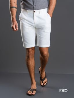 EKKO - White Linen Blend Slim Fit Casual Shorts