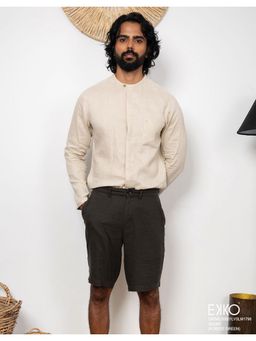 EKKO - Green Linen Blend Slim Fit Casual Shorts