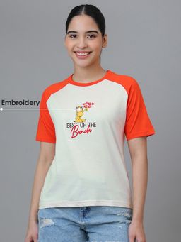 Free Authority - White Official Garfield Graphic Printed Half Sleeves Raglan T-Shirt