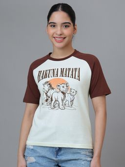 Free Authority - Brown Official Lion King Graphic Printed Half Sleeves Raglan T-Shirt