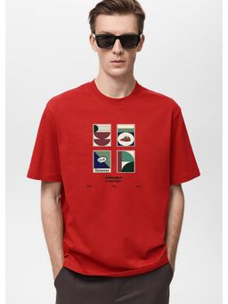 MISCHIEF MONKEY - Red Graphic Printed T-Shirt