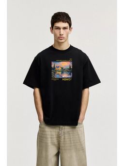 MISCHIEF MONKEY - Black Graphic Printed T-Shirt