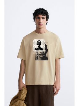 MISCHIEF MONKEY - Beige Graphic Printed T-Shirt