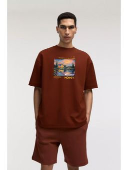MISCHIEF MONKEY - Brown Graphic Printed T-Shirt