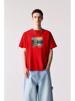 MISCHIEF MONKEY - Red Graphic Printed T-Shirt