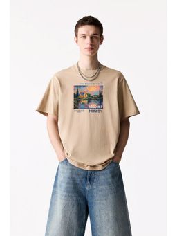 MISCHIEF MONKEY - Beige Graphic Printed T-Shirt