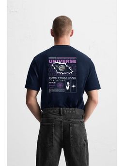 MISCHIEF MONKEY - Navy Blue Graphic Printed Casual T-Shirt
