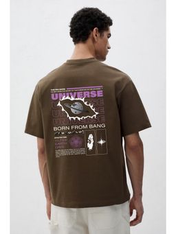 MISCHIEF MONKEY - Khaki Graphic Printed T-Shirt