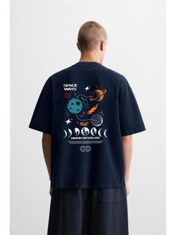 MISCHIEF MONKEY - Navy Blue Graphic Printed T-Shirt