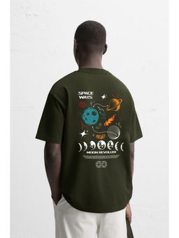 MISCHIEF MONKEY - Men'S Olive Graphic Printed T-Shirt