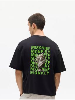 MISCHIEF MONKEY - Black Graphic Printed T-Shirt
