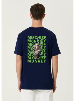 MISCHIEF MONKEY - Navy Blue Graphic Printed T-Shirt