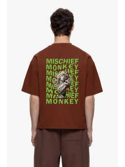 MISCHIEF MONKEY - Brown Graphic Printed T-Shirt