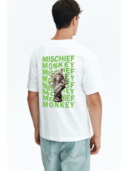 MISCHIEF MONKEY - White Graphic Printed T-Shirt