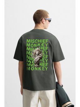 MISCHIEF MONKEY - Grey Graphic Printed T-Shirt