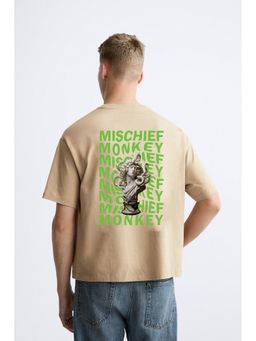 MISCHIEF MONKEY - Beige Graphic Printed T-Shirt