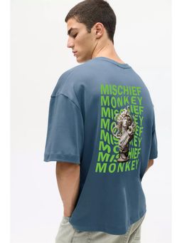MISCHIEF MONKEY - Blue Graphic Printed T-Shirt