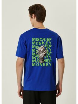 MISCHIEF MONKEY - Blue Graphic Printed T-Shirt