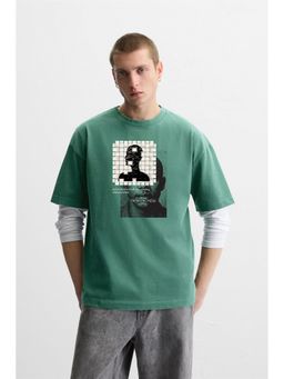 MISCHIEF MONKEY - Green Graphic Printed T-Shirt