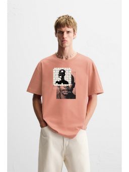 MISCHIEF MONKEY - Peach Graphic Printed T-Shirt