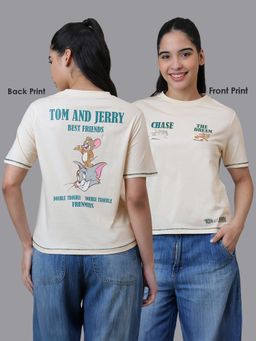 Free Authority - Beige Official Tom and Jerry Graphic Printed T-Shirt