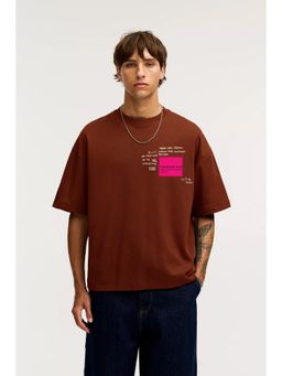 MISCHIEF MONKEY - Brown Typography Printed T-Shirt