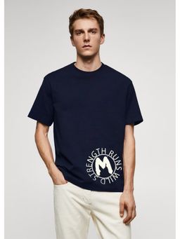 MISCHIEF MONKEY - Navy Blue Typography Printed T-Shirt