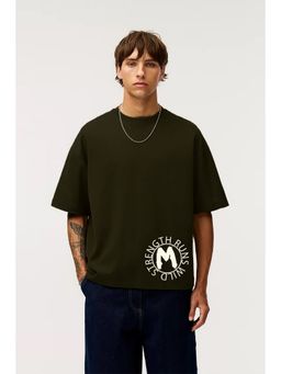MISCHIEF MONKEY - Olive Typography Printed T-Shirt