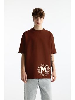 MISCHIEF MONKEY - Brown Typography Printed T-Shirt