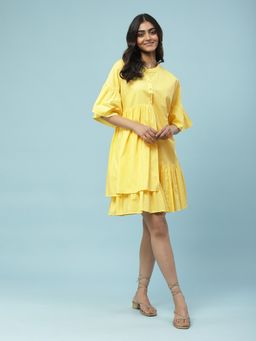 Aarke Ritu Kumar - Yellow Layered Cotton Short Dress