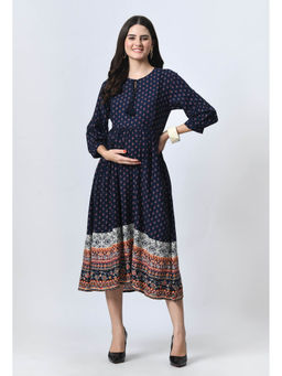 Aaruvi Ruchi Verma - Navy Blue Printed Maternity Dress