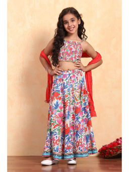 Biba - Girls White Viscose Rayon Shoulder Straps Top and Lehenga with Dupatta