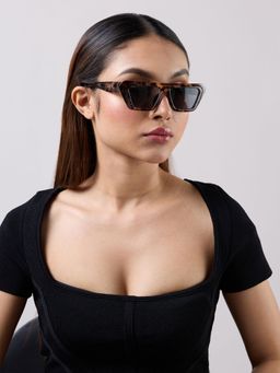 Twenty Dresses by Nykaa Fashion - Dark Brown Animal Print Rectangular Shape Sunglasses