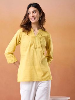 Fabindia - Yellow Cotton Slim Fit Kurtis