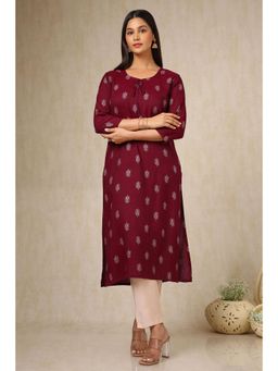 Soch - Women Wine Rayon Ethnic Motifs Straight Kurta