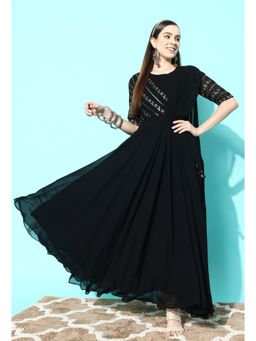 KVS FAB - Black Georgette Sequence A Line Gown With Attached Dupatta