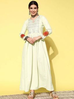 KVS FAB - Off White South Cotton Foil Chain Stitch Embroidered Gown
