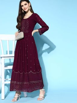 KVS FAB - Wine Georgette Sequins Work Dress