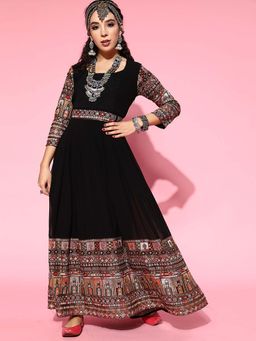KVS FAB - Black Georgette A-Line Sequence And Embroidered A-Line Gown