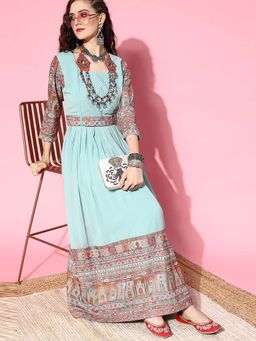 KVS FAB - Turquoise Georgette A-Line Sequence Gown with Belt (Set of 2)
