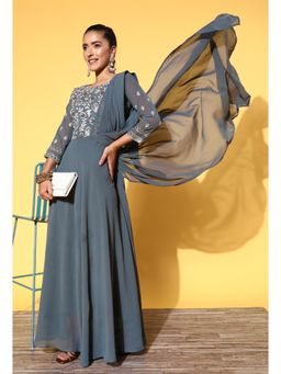 KVS FAB - Grey Georgette Sequence Embroidered Draped A-Line Gown
