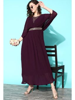 KVS FAB - Purple Georgette Hand A-Line Gown with Belt (Set of 2)