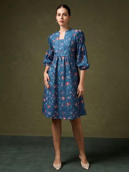 SAAKI - Regal Inspirations Printed Blue Dress