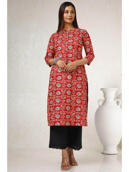 Soch - Women Red Cotton Blend Abstract Print Kurta