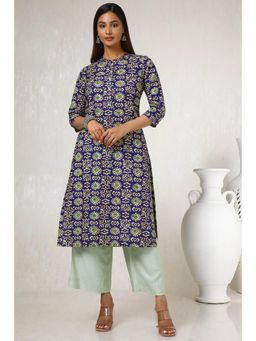 Soch - Women Navy Blue Cotton Blend Abstract Print Kurta