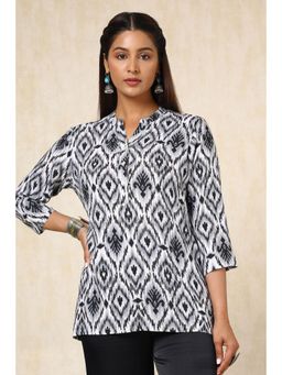 Soch - Women Grey Rayon Ikat Print Straight Tunic