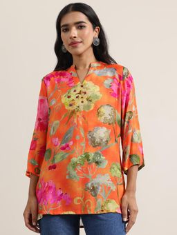 Libas - Tunic for Womens Orange Printed Muslin Tunic for Women