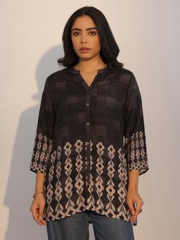 Libas - Tunic for Womens Black Printed Silk Blend Tunic for Women