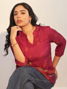 Libas - Tunic for Womens Red Printed Silk Blend Tunic for Women